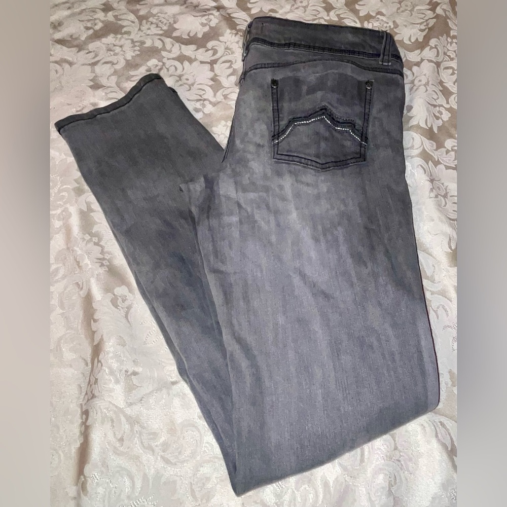 VTG Y2K L.E.I. Ashley Trouble Gray Skinny Jeans JRS SZ 9 Senoritas Stretch Denim